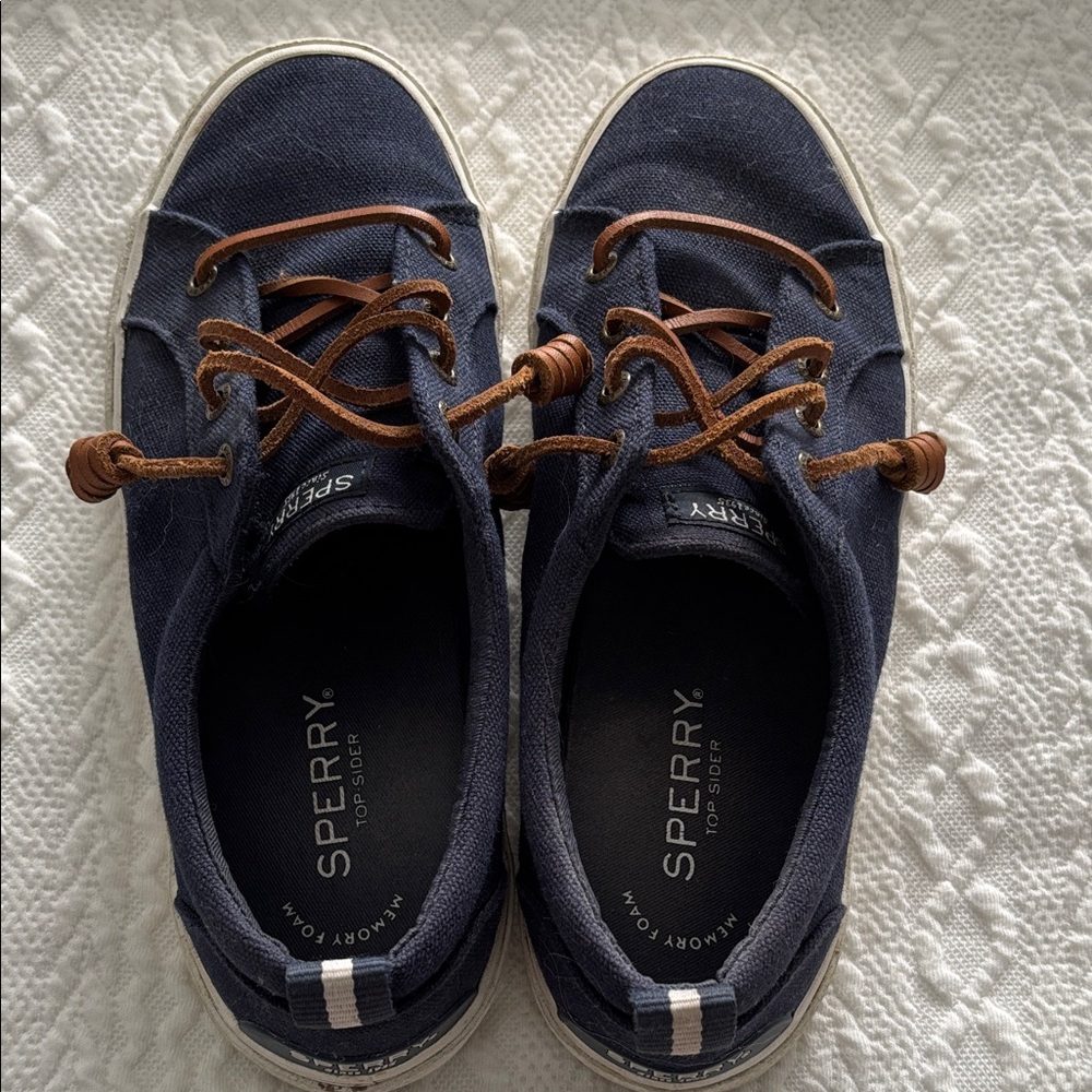 Sperry Navy Blue Sneakers with Brown Laces - Picture 3 of 6